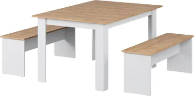 Produktbild von Eckbankgruppe Vicco Sentio Weiß/Goldkraft Eiche 137.6 x 92.8 cm mit 2 Bänken, Model 53276