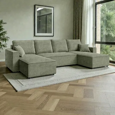 Produktbild von FurMeb24 ECKSOFA mit Schlaffunktion und bettkasten ALCOS U 305 cm × 140 cm × 85 cm Stoff POSO 47