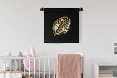 Produktbild von MuchoWow® Wandteppich Wandbehang Blatt - Gold - Pflanze 60x60 cm Tapisserie Dekoration Wandtuch - Dekorationen - Wand Decke