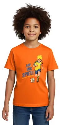 Produktbild von Spreadshirt Teufelskicker Auf Ins Spiel Kinder T-Shirt, 110/116 (5-6 Jahre), Orange
