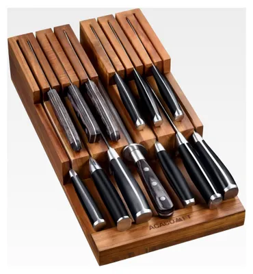 Produktbild von Messerblock für Schublade, Akazienholz Küchenmesser Organizer, Halter für bis zu 12 Messer