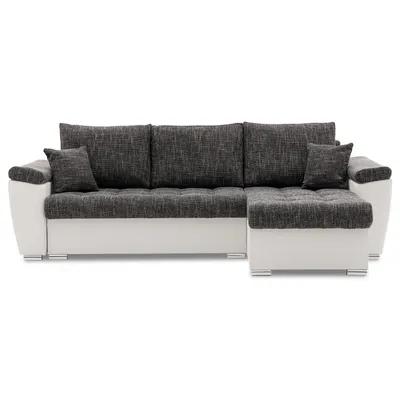 Produktbild von Ecksofa VEGAS 250/160 RECHTS mit schlaffunktion und Bettkasten - L-förmig - Eckcouch in modernem Design - STOFF Lawa 17 + Soft 17 Dunkelgrau&Weiß
