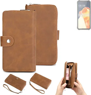 Produktbild von K-S-Trade Handyhülle Schutzhülle kompatibel mit Oukitel WP28E & Portemonnee Tasche Handytasche Case Etui Geldbörse Wallet braun (1x)