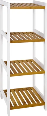 Zdjęcie produktu dla Regał łazienkowy HAKU w kolorze naturalnym i białym – bambus, MDF, szer./wys./gł.: 35 x 112 x 33 cm