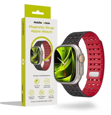Obrázok produktu pre Mobile Origin AWMS-01-BLK-RED, Popruh, Smartwatch, Čierna, Červená, Apple, Apple Watch Ultra 1/2/3 - 49 mm Apple Watch 10 - 46 mm Apple Watch 9/8/7 - 45 mm Apple Watch..., Silikón