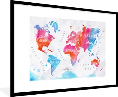 Produktbild von MuchoWow® MuchoWow® Gerahmtes Poster Farben - Karte - Windrose 90x60 cm - Poster mit zchwarzem Bilderrahmen - Wanddekoration - Fotos