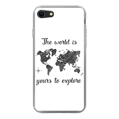 Produktbild von MuchoWow® Handyhülle Schutzhülle Hülle für iPhone SE 2020 Weltkarte - Schwarz - Sprichwörter Silikon Softcase Handy Hülle - Kartenbesitzer