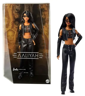 Image de Barbie Signature Aaliyah Poupée de collection en tenue de faux cuir noir, HRM80