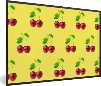 Produktbild von MuchoWow® MuchoWow® Gerahmtes Poster Kirschen - Rot - Muster 90x60 cm - Poster mit zchwarzem Bilderrahmen - Fotorahmen - Foto-Plakat