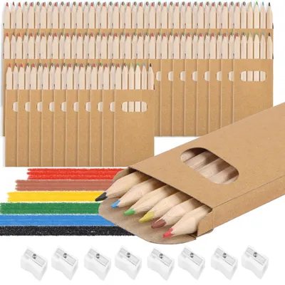 Productafbeelding van Buntstiften set, 300 stuks, mini houten stiften, 6 kleuren, met 8 puntjes, voor kinderen