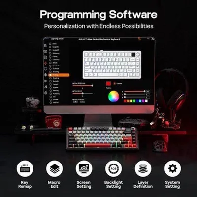 Productafbeelding van Mechanisch Toetsenbord Draadloos 75% Compact RGB - Gaming Keyboard Hot-Swappable - Zwart Rood - Voor PC Mac Linux