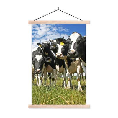 Produktbild von MuchoWow® Textilposter Kühe - Gras - Wiese - Tiere 60x90 cm mit holzfarbenen Rahmen - Textil