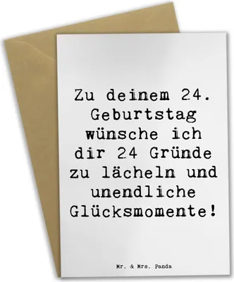 Produktbild von Mr. & Mrs. Panda Glückwunschkarte Spruch 24. Geburtstag Glück - Weiß - Geschenk, dankeskarten, Geburtstagsgeschenk, Grußkarte, osterkarte, feiern, weihnachtskarten, Alter