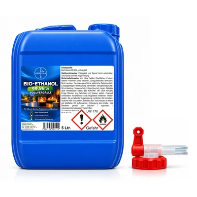 Produktbild von Kamin-Ethanol 99,98% Alkohol-Gehalt, wasserfrei I 5 Liter I Bioethanol I inkl. 1 x AGH