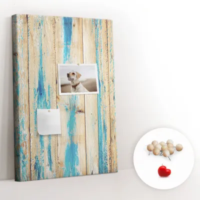 Obrázok produktu pre Korková tabuľa Tabuľa na poznámky Tabuľa na špendlíky - učebná pomôcka 40x60 cm - 100ks drevených kolíkov - Starnuté drevo