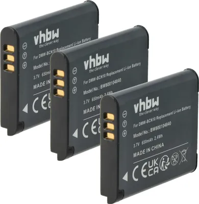 Produktbild von vhbw 3x Akku Ersatz für Panasonic DMW-BCN10, DMW-BCN10E, DMW-BCN10PP für Kamera (650 mAh, 3,7 V, Li-Ion)