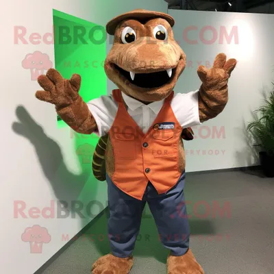 Produktbild von Rostiges REDBROKOLY Krokodil Maskottchen kostüm gekleidet in ein Oxford-Hemd und Hosenträger