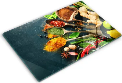 Produktbild von Glasschneideplatte - Herdabdeckplatte - 80x52 cm -Schneidebrett - Spritzschutz -Küchengewürze des Löffels