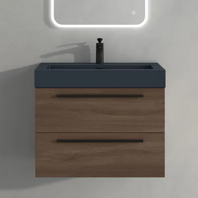 Produktbild von Mai & Mai Badmöbelset Komplett Set Waschbeckenunterschrank 73cm Unterschrank in Eiche Stirling mit Waschschbecken aus Mineralguss Quadratto