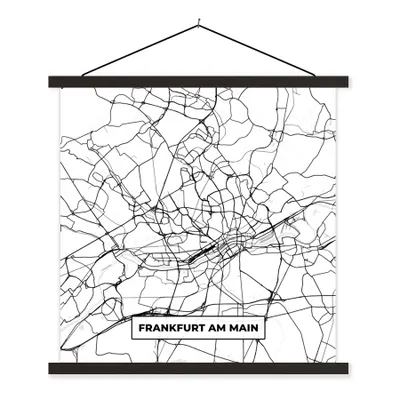 Produktbild von MuchoWow® Textilposter Karte - Frankfurt am Main - Stadtplan 60x60 cm mit schwarzem Rahmen - Posteraufhänger