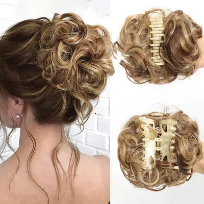 Produktbild von Dutt Haarteil Messy Bun Haarteile mit Klammer für Damen Mädchen Pferdeschwanz, Kamel
