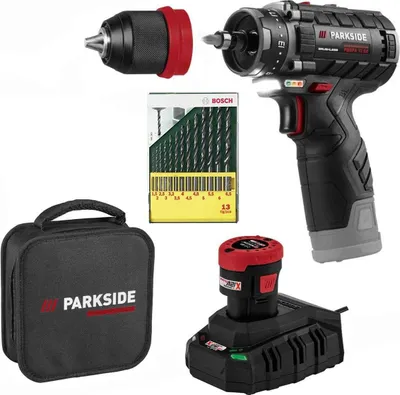 Produktbild von PARKSIDE PERFORMANCE 12V Bohrschrauber PBSPA 12 Akku 2.0 Ah+ Bosch Bohrerset