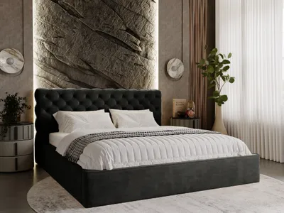 Produktbild von GrainGold Polsterbett Apollo 200x200 cm - Bett 200x200, Polsterbett mit Bettkasten - Doppelbett mit Lattenrost - Schwarz (Magic Velvet 2219)