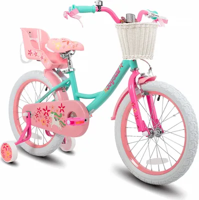 Produktbild von HILAND Joystar 18 Zoll Kinderfahrräder Mädchen mit Puppensitz, Stützräder, Korb, Schutzbleche, V-Brake-Bremsen, grün
