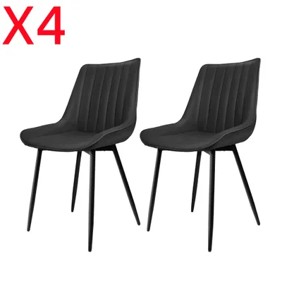Produktbild von 8er Set Esszimmerstühle Küchenstuhl Polsterstuhl mit Rückenlehne, aus Kunstleder, Metallbeine, Schwarz