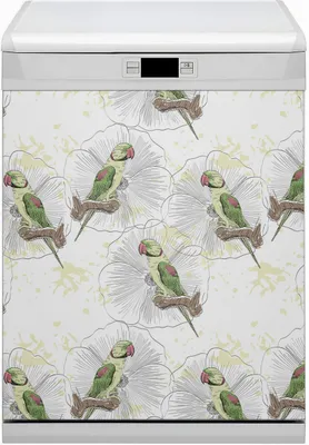 Produktbild von Magnet Folie für Geschirrspüler Küche Magnetmatte 60x70 cm  Nachbildung Geschirrspüle  - Grüne Papageien