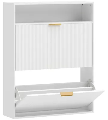 Immagine prodotto di Armadio stretto per scarpe con 2 ante a ribalta e ripiano superiore | Colore: Bianco | Dimensioni: 80x24x102,5 cm