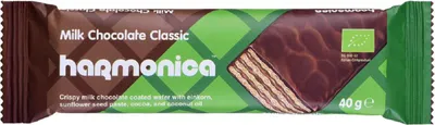 WAFELEK Z SAMOPSZY Z KREMEM MLECZNO - KAKAOWYM W POLEWIE Z CZEKOLADY MLECZNEJ BIO 40 g - HARMONICA