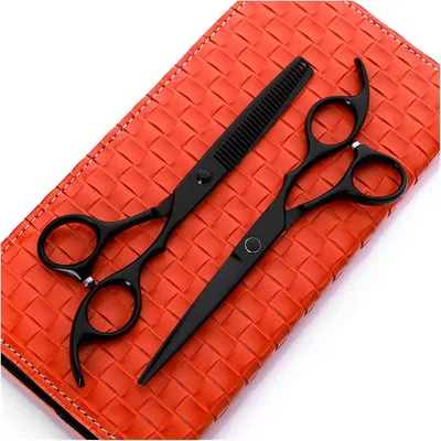 Produktbild von Schwarzes 6,0-Zoll-Friseurscheren-Set mit professioneller Flachschere, Zahnschere, Ponyschere und Haarschneideschere