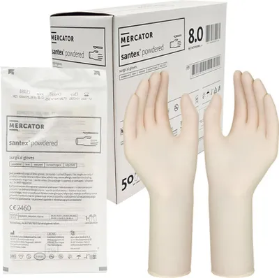 Produktbild von Mercator Santex gepuderte sterile Latex-OP-Handschuhe 8.0 50 Paar