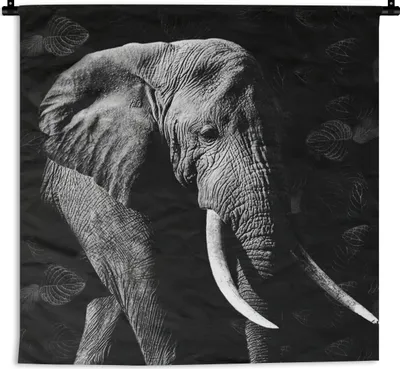 Produktbild von MuchoWow® Wandteppich Wandbehang Elefant - Zähne - Schwarz - Weiß 150x150 cm Tapisserie Dekoration Wandtuch - Wohnaccessoires - Modernes