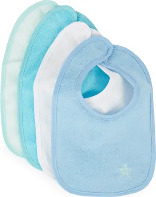 Image de Bavoir bébé avec velcro coton 0+ bleu blanc turquoise 4pcs set