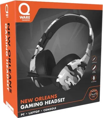 Imagen del producto de Auriculares para juegos Qware New Orleans, con micrófono flexible y excelente calidad de sonido, diseño en color blanco camuflaje