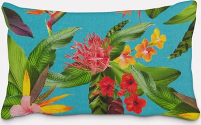 Produktbild von SCHÖNER LEBEN. Kissenhülle Outdoor Exotik Blüten türkis mulitcolor Größe 60x80cm (HxB) 60x80cm (HxB) Größe