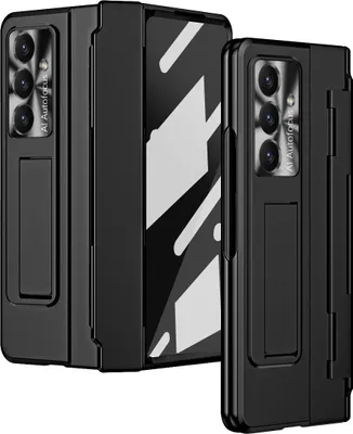 Immagine prodotto di Custodia per Samsung Galaxy Z Fold 7 con protezione dello schermo e delle lenti, custodia galvanizzata con supporto Nero
