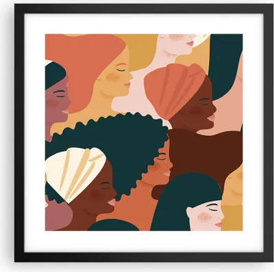 Produktbild von Gerahmtes Poster - Schwarzer Rahmen - Frauen Multikulturalismus Modern - 40x40 cm - Wand Bild - Wanddeko - Wandbilder - Kunstposter - Wandposter - Bilderrahmen - Bilder - Kunstdruck - P2BAC40x40-4500