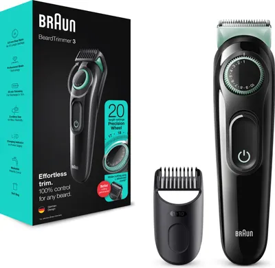 Produktbild von Braun BeardTrimmer 3 BT3323, Wechselstrom/Batterie, Schwarz, Grün