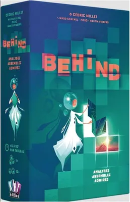 The image shows the packaging of a board game with stylized characters and geometric patterns.
