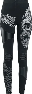 Produktbild von Rock Rebel by EMP Damen schwarze Leggings mit Prints, Cut-Outs und Kunstledereinsätzen L