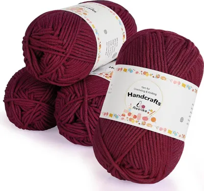 Produktbild von Aeelike 200g 5Ply Häkelgarn Baumwolle Weich Bunt Set Bordeaux 4x50g