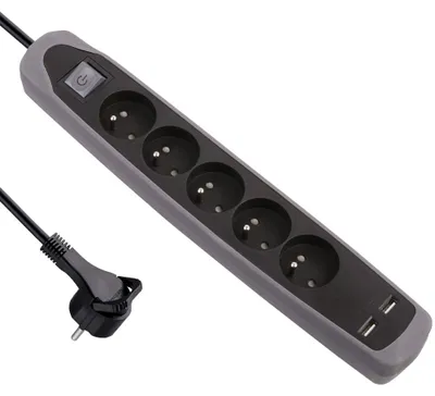 Zdjęcie produktu dla Listwa gniazdowa Electraline 35619 z 5 gniazdami, 2 portami USB i włącznikiem