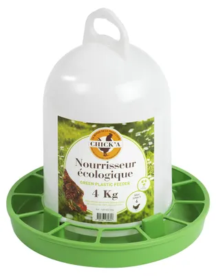 Produktbild von horizont CHICK'A  Futterautomat weiß-grün für Hühner, Futterspender Geflügel, Hühner Zubehör, Wachtel Küken Chicken, Futtertrog für Ihren Stall- und Auslaufbereich (4 kg)