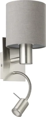 Produktbild von EGLO Wandlampe Pasteri, 2-flammige Textil Wandleuchte mit LED Leselicht, Leselampea aus Metall in Silber und Stoff in Grau, E27 Fassung