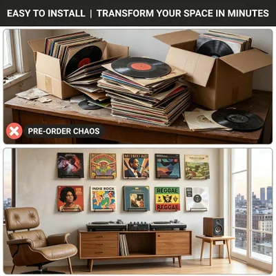 Produktbild von Vinylhalter 6 Stück, Metall, schwarz, Wandmontage, für Schallplatten