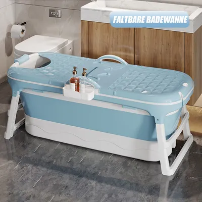 Produktbild von Faltbare Badewanne 118cm Tragbare 118 x 60 x 53 cm PP+TPE mit Seifenkorb, Nackkissen, abnehmbarer Be Blau
