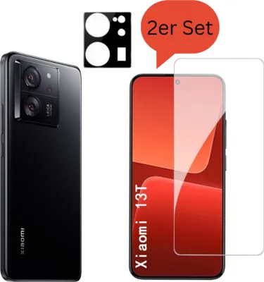 Produktbild von CLM-Tech 2er Set Schutzfolie kompatibel mit Xiaomi 13T / Xiaomi 13T Pro - 1X Panzerfolie + 1X Kameraschutz Kameraglas Panzerglas - Unterstützt Fingerabdruck-ID - 9H Glas Displayfolie Schutzglas Folie kristallklar